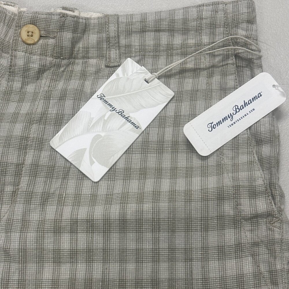 Tommy Bahama Sea Spray Check Linen Blend Stretch Shorts Men's Medium Twill - Picture 5 of 11